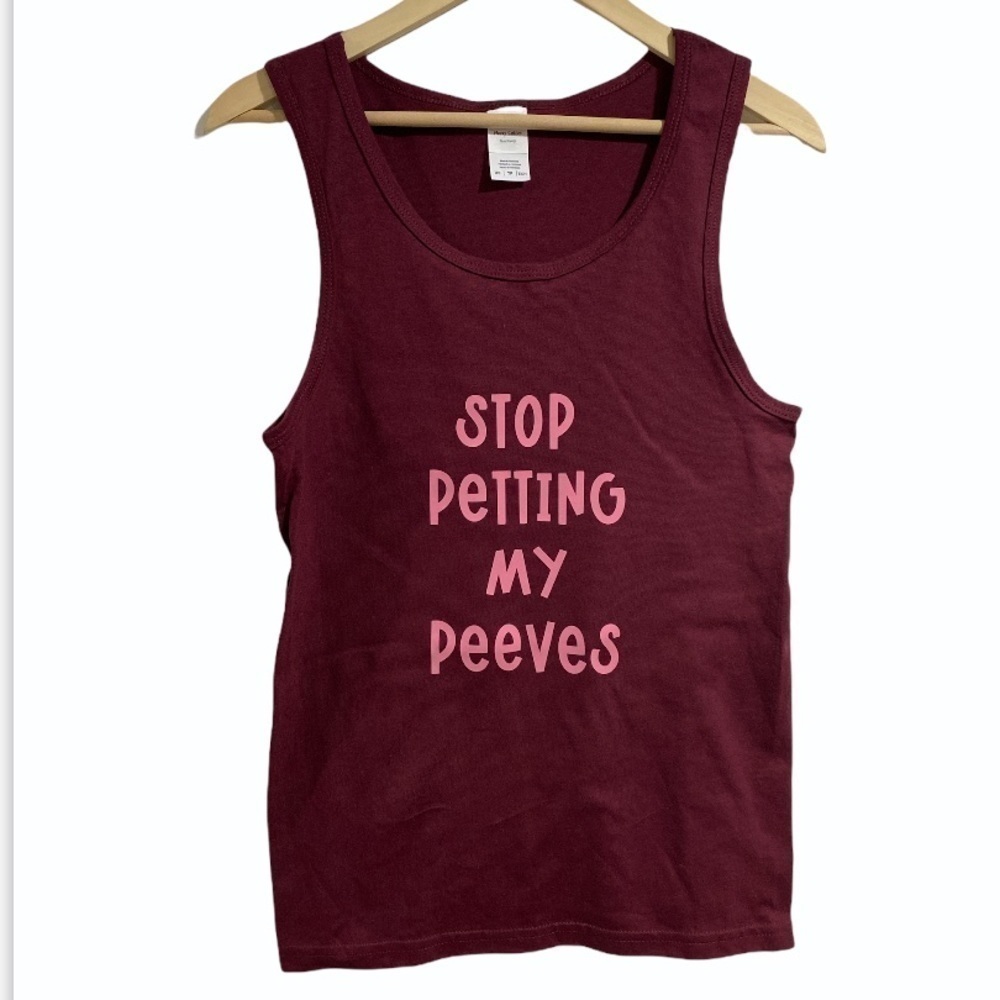 Funny Tank top shirt Stop Petting my Peeves‎ Cotton Small unisex NWOT